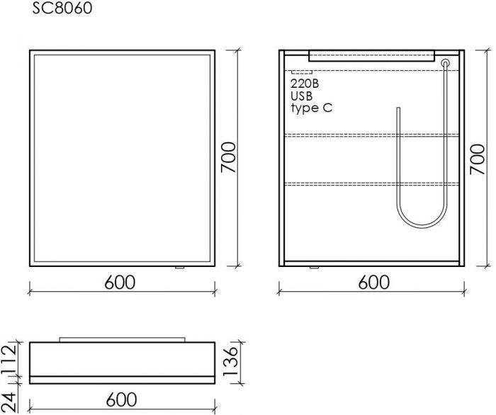 Зеркальный шкаф SANCOS для ванной комнаты из алюминия SANCOS Evoke 600x700х136 мм, с LED подсветкой, SC8060