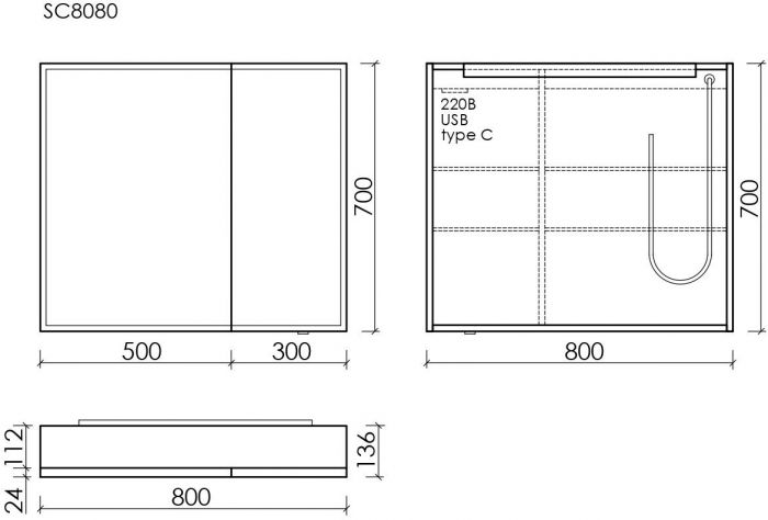 Зеркальный шкаф SANCOS для ванной комнаты из алюминия SANCOS Evoke 800x700х136 мм с LED подсветкой арт. SC8080