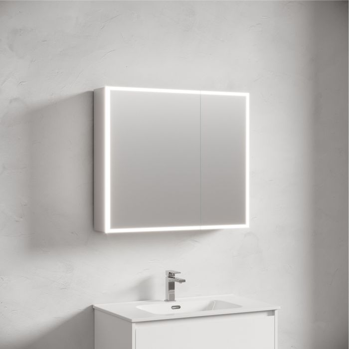 Зеркальный шкаф SANCOS для ванной комнаты из алюминия SANCOS Evoke 800x700х136 мм с LED подсветкой арт. SC8080