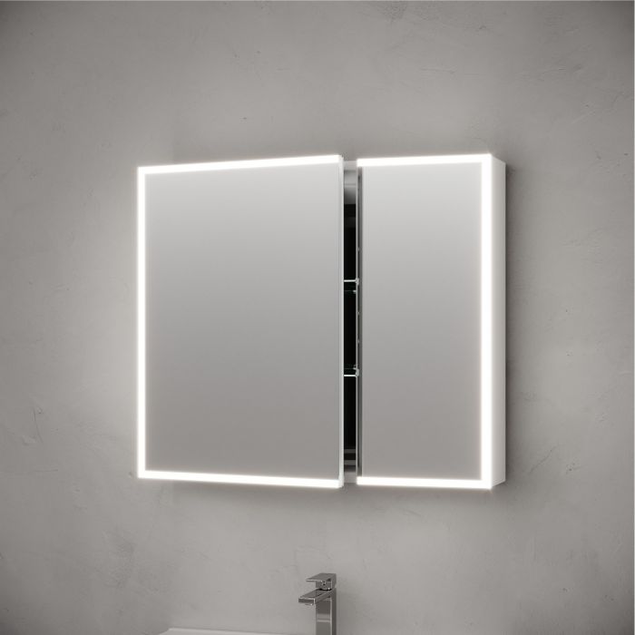 Зеркальный шкаф SANCOS для ванной комнаты из алюминия SANCOS Evoke 800x700х136 мм с LED подсветкой арт. SC8080