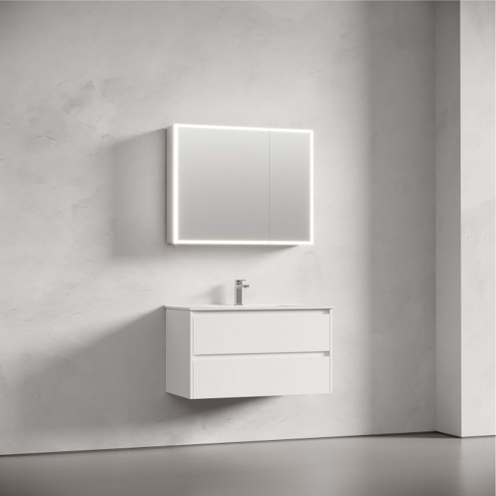 Зеркальный шкаф SANCOS для ванной комнаты из алюминия SANCOS Evoke 900x700х136 мм с LED подсветкой, SC8090