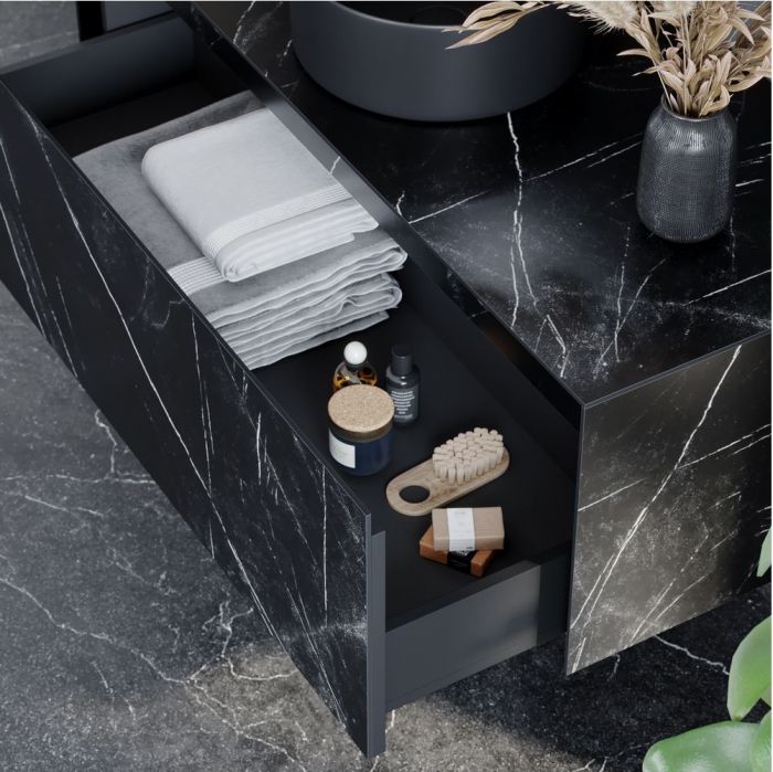 Тумба подвесная SANCOS под раковину Stone, керамогранит Nero Marquina 1200х400х495, ST120NM