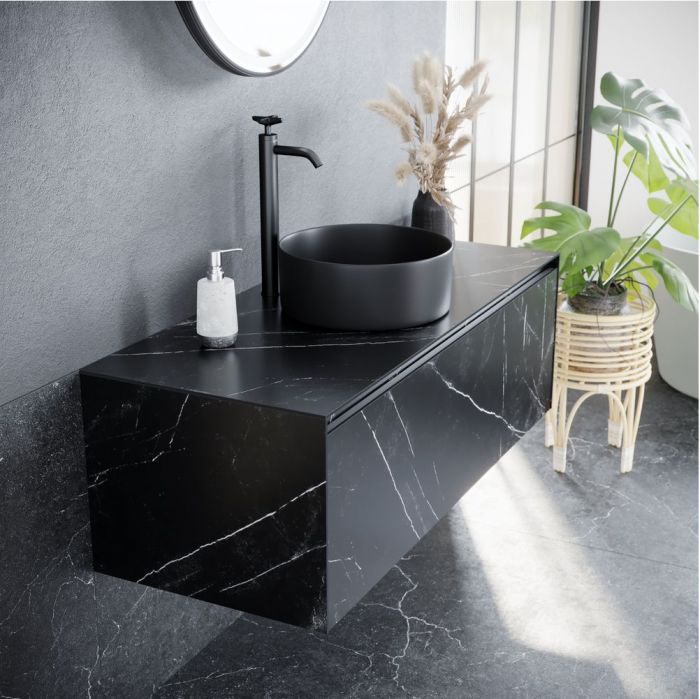 Тумба подвесная SANCOS под раковину Stone, керамогранит Nero Marquina 1200х400х495, ST120NM